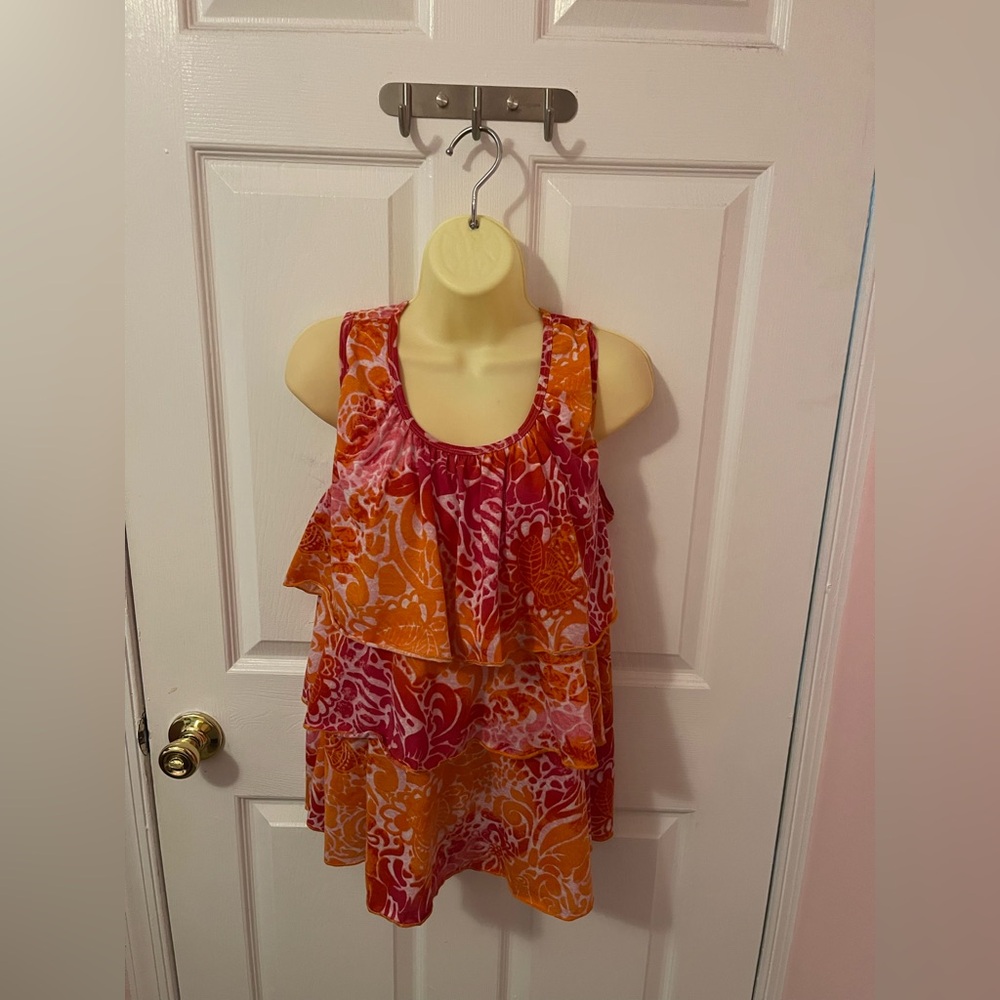Cato Orange and Pink Women’s Ruffle Top